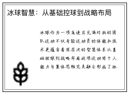 冰球智慧：从基础控球到战略布局